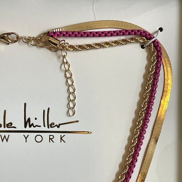 Nicole Miller Layered Necklace Triple Gold Tone Pink Snake Rope 3" Ext NEW - Picture 4 of 12
